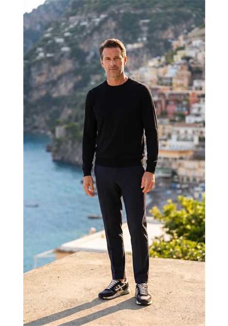 Paolo Pecora Crew Neck Sweater in Silk and Cotton Blend - Black PAOLO PECORA |  | A002 F2009000